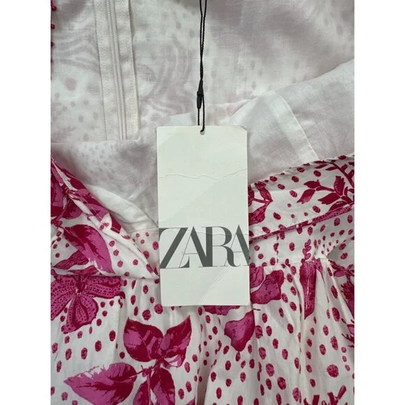 NWT Zara Women's L Strappy Floral Cut-Out Maxi Dress Pink White Resort Tropical - Picture 14 of 14
